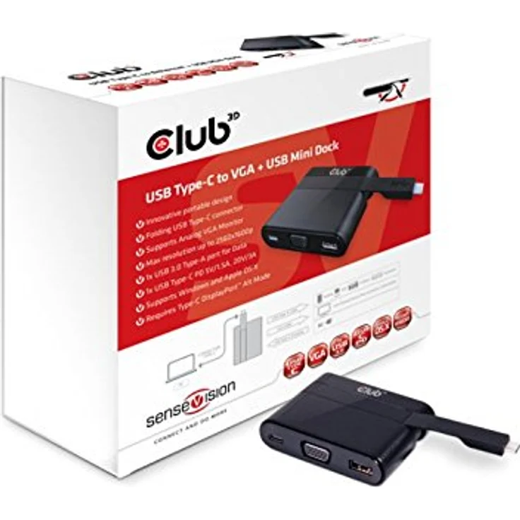 Club 3D USB Typ-C auf VGA + USB 3.0 + USB Typ C Charging Mini Dock – Bild 1