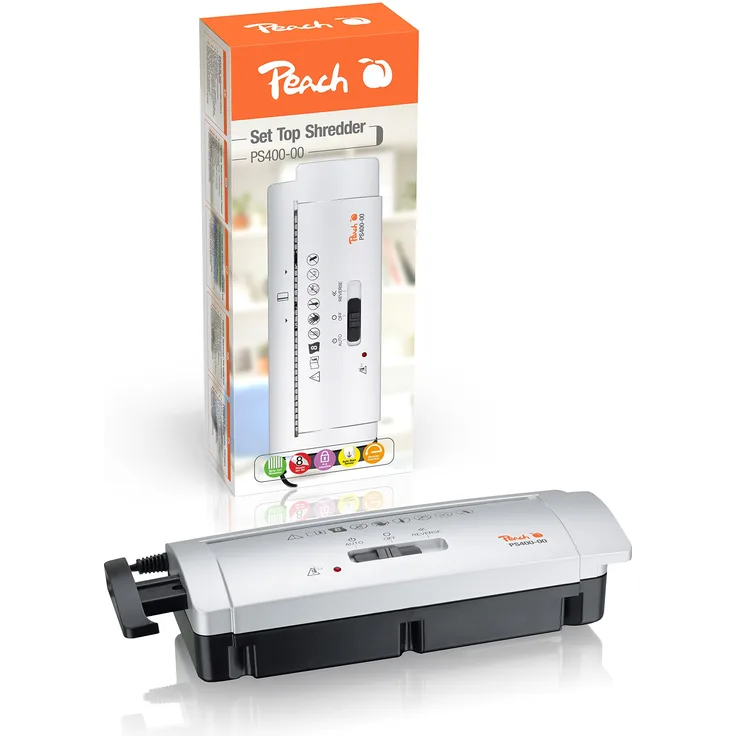 Peach PS400-00 Streifenschnitt Aktenvernichter | 6 Blatt | 7 mm Streifenbreite | schreddert Papier und Kreditkarten | platzsparender Aufsatz | für alle Papierkörbe mit 28-35 cm Durchmesser - Preisvergleich