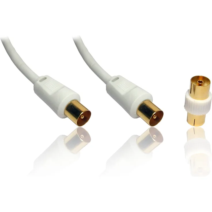 CDL Micro 10 m Gold TV Koax Antenne Kabel Stecker auf Stecker mit Adapter (Buchse auf Buchse)