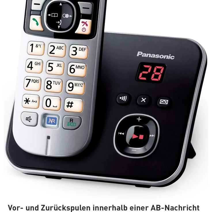 Panasonic KX-TG6822GB DECT Schnurlostelefon mit Anrufbeantworter, strahlungsarm, Eco-Modus, GAP Telefon, Festnetz, Anrufsperre, DUO, schwarz – Bild 4