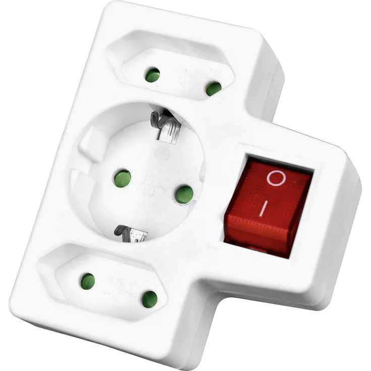 HEITECH Steckdosenadapter mit Schalter 3fach 1Schu-2Euro