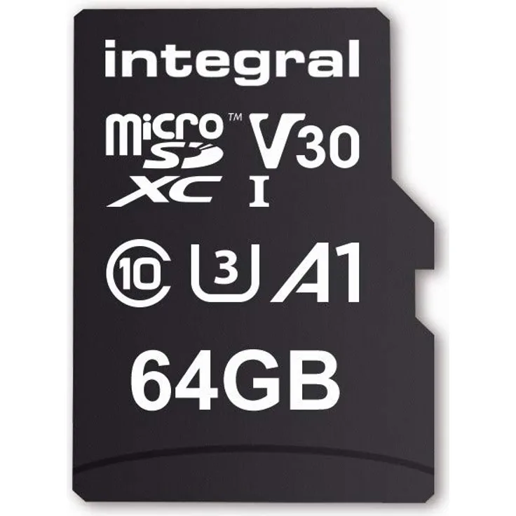 Speicherkarte 64 GB microSDxC Premium High Speed bis zu 100 MB-s Lesen, 45 MB-s Schreiben, V30 UHS-I U3 + SD-Adapter, by Integral Memory