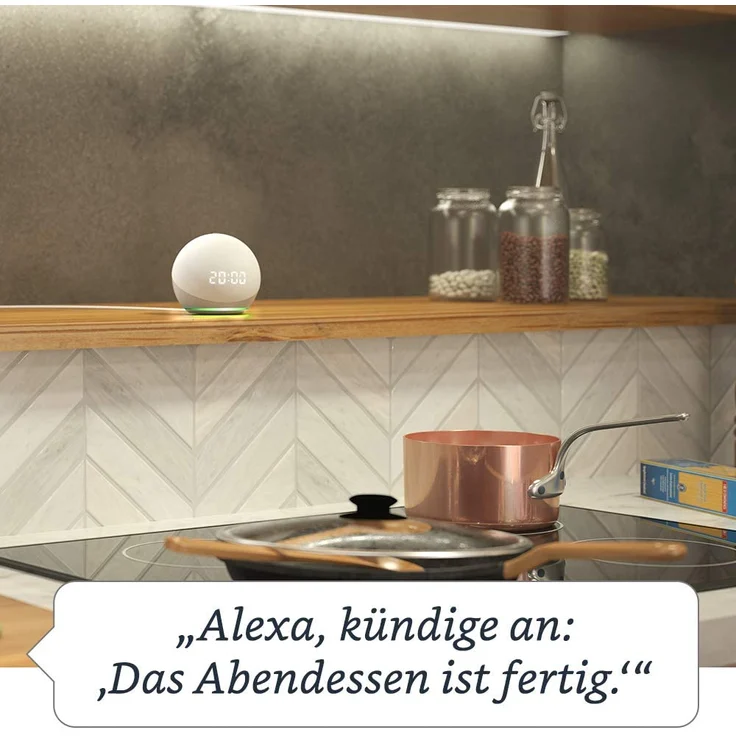 Amazon Echo Dot mit Uhr (4. Generation) Smart Clock für den Nachttisch, mit Alexa, Blaugrau – Bild 5