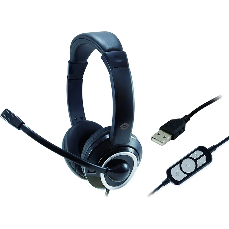Conceptronic POLONA 01B USB Headset mit Mikrofon, ohrumschließend, kabelgebunden, VoIP-Headset, schwarz – Bild 3