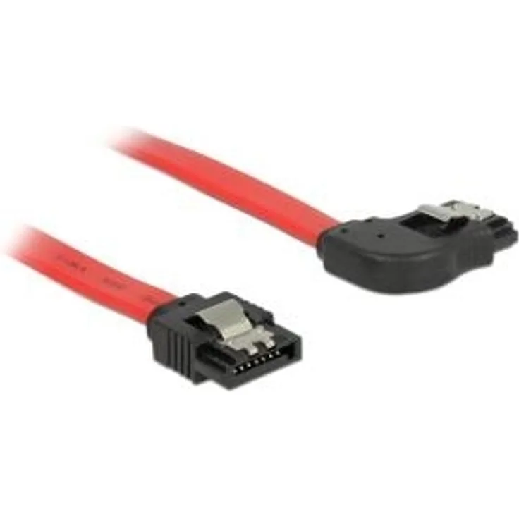 DeLOCK - SATA-Kabel - Serial ATA 150/300/600 - 7-poliges SATA (W) bis 7-poliges SATA (W) - 70cm - rechts abgewinkelter Anschluss, verriegelt - Rot (83970)