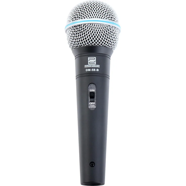 Pronomic DM-58-B Dynamisches Gesangs Mikrofon mit Schalter (Für Sprache, Gesang und Instrumente, Richtcharakteristik: Superniere, Frequenzgang: 70-16.000 Hz, inkl. Tasche, Klemme, Reduziergewinde)
