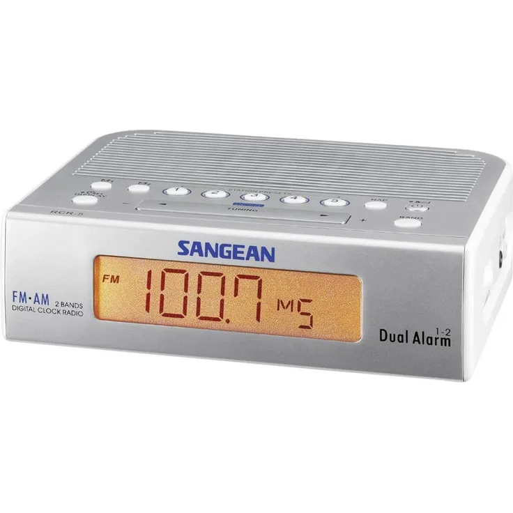 Sangean RCR-5 Uhrenradio (UKW-MW Tuner, LCD) silber