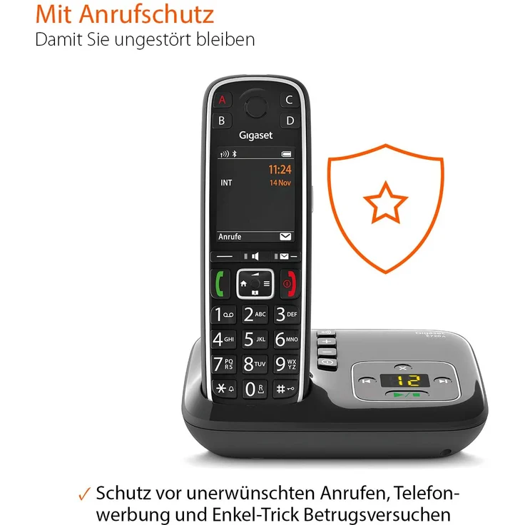 Gigaset E720A elegantes Seniorentelefon mit Anrufbeantworter und praktischen Bedienungshilfen (DECT Telefon mit Rufnummeransage, Bluetooth, SOS Funktion, einfacher Bedienung), Analog-Telefon, schwarz – Bild 6
