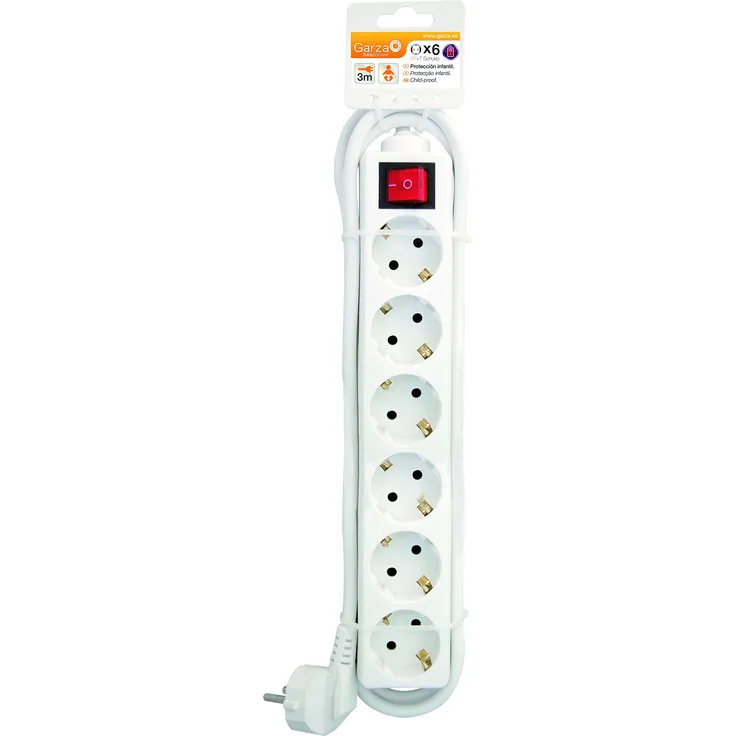 Garza - Reiher 420021 Power-Base lose Basic 6 Schuko-Steckdosen, Kabel 1,5 mm x 3 m, Farbe, weiß, Medium