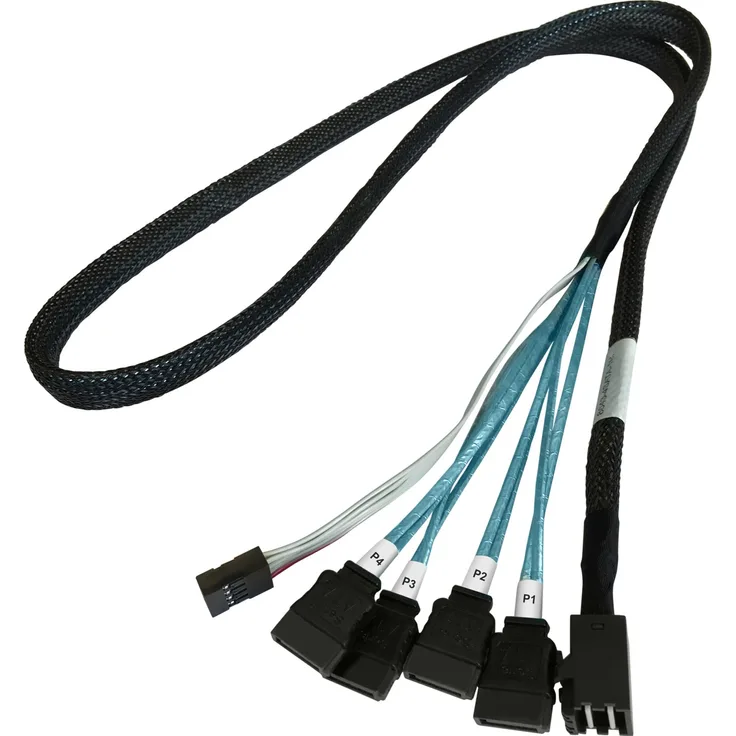 HighPoint Adapterkabel 1x mSAS SFF-8643 > 4x SATA, schwarz, 1 Meter, mit