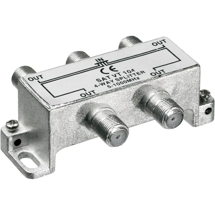 PremiumCord Antennensplitter mit 4x F-Anschlüsse, F-Buchse auf 4x F-Buchse, 4-fach, 5-1000 MHz, für Kabelfernsehen und DVB-T2 HD
