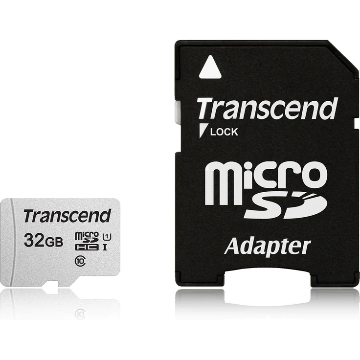 Transcend Highspeed 32GB  micro SDXC-SDHC Speicherkarte (für Smartphones, etc. und Digitalkameras) - Class 10, UHS-I, A1 – TS32GUSD300S-AE (mit Adapter) – Bild 1
