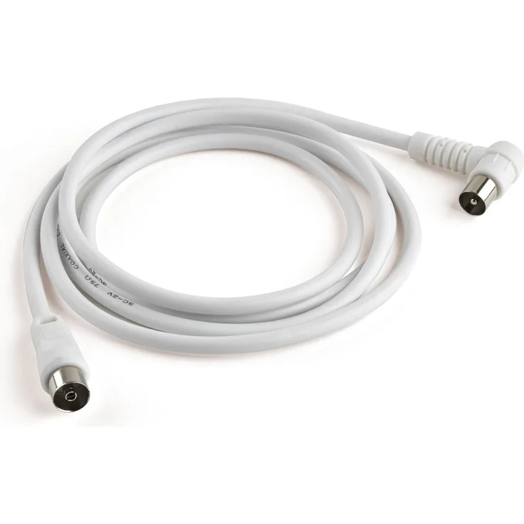 Meliconi ANT2M90 - Koaxialkabel (2 m, Male Connector - Female Connector, Abgewinkelt, Gerade, Weiß, 75 Ohm)