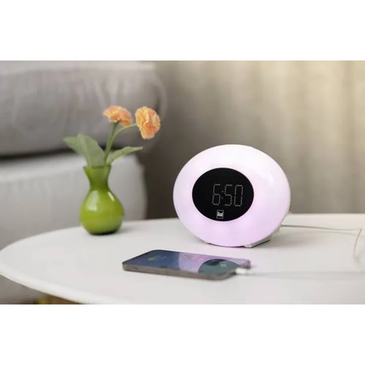 Dual WL 2 Radiowecker UKW AUX, UKW, USB Akku-Ladefunktion, Stimmungslicht, Tageslichteffekt, Weckfunktion Weiß