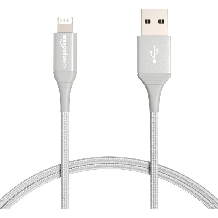 AmazonBasics – Verbindungskabel Lightning auf USB-A, doppelt Nylon-umflochten, fortschrittliche Kollektion, MFi-zertifiziertes Ladekabel für iPhone, silberfarben, 91,2 cm – Bild 1