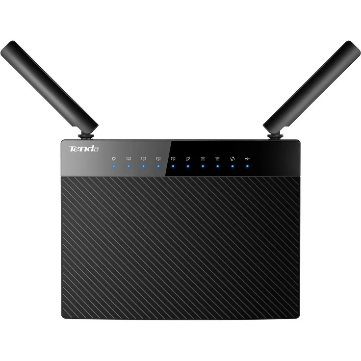 Tenda AC9 AC1200 Smart Gigabit Dual-Band WLAN-Router (1200 MBit-s, 2,4Ghz & 5Ghz, 5x 10-100- 1000 Gigabit Ports, USB, Beamforming+, Zwei Antennen, Jugendschutz, App Verwaltung) schwarz