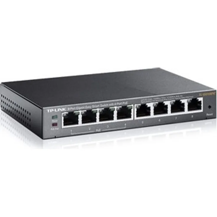 TP-Link TL-SG108PE 8-Port Gigabit-Netzwerk Easy-Smart-Switch (4 PoE-Ports, bis 2000 MBit-s, 16Gbit-s Switching-Kapazität, geschirmte RJ-45 Ports, Weboberfläche, VLAN, IGMP-Snooping, lüfterlos)
