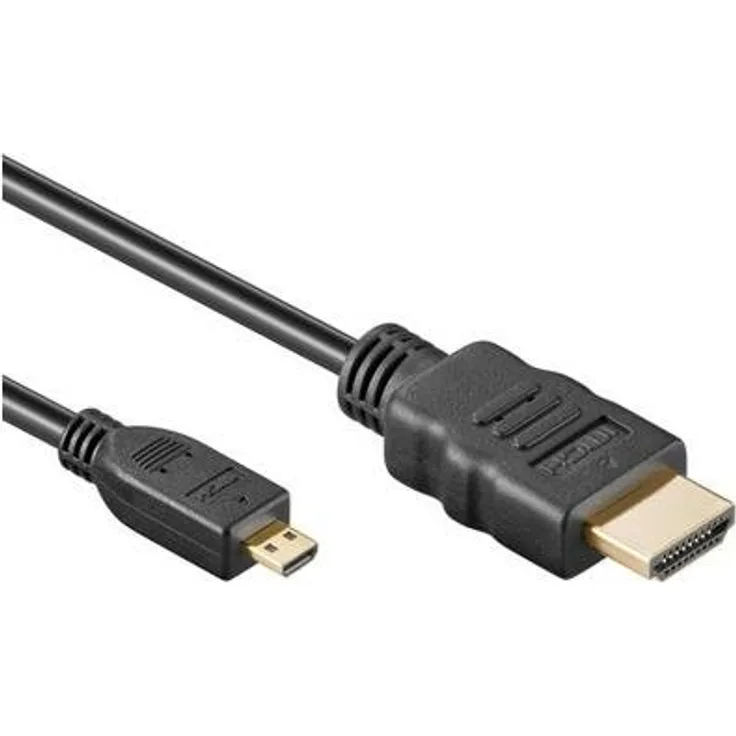 HDSupply HC055-015E High Speed Micro HDMI Kabel mit Ethernet, HDMI-A Stecker (19-polig) auf HDMI-D Stecker (19-polig), 2-fach geschirmt, vergoldete Kontakte, 1,5m, schwarz