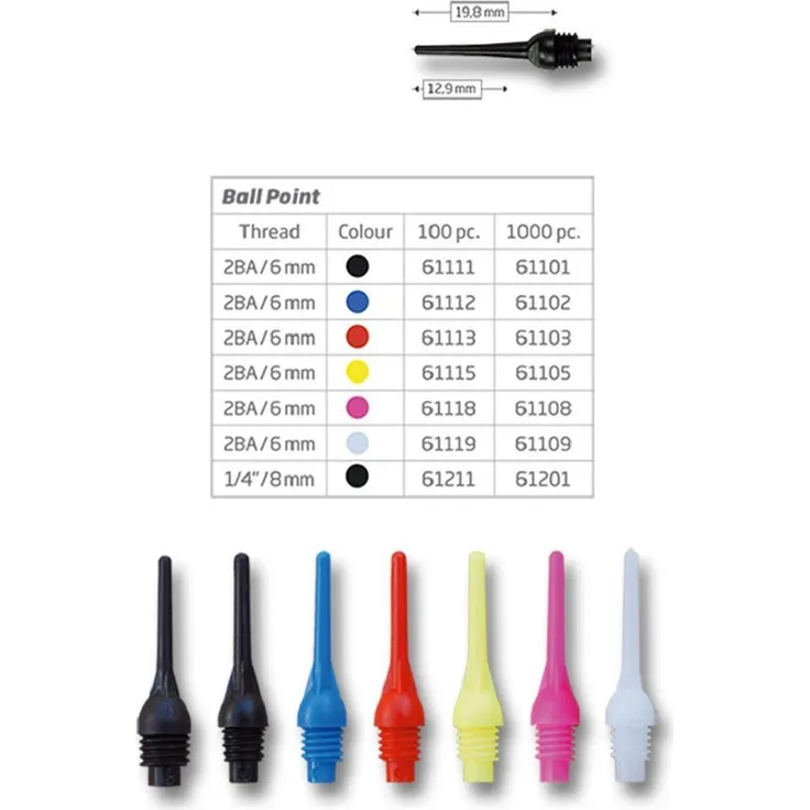 BULL'S 6 BULL'S Ball Point Soft Tips 6mm(2BA)& 8mm(1/4BSF) 100/schw. (61111)
