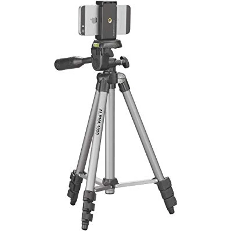 Cullmann ALPHA 1000 Stativ mobile m. Smartphonehalter (3 Auszüge, Gewicht 480g, Tragfähigkeit 1 kg, 106cm Höhe, Packmaß 37cm), silber – Bild 1