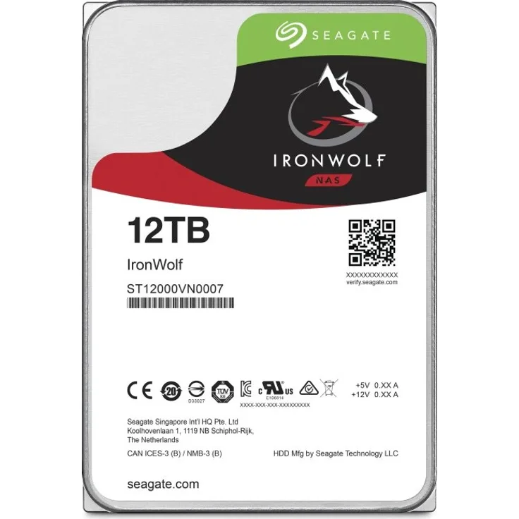 Seagate IronWolf ST12000VN0008 - Festplatte - 12 TB - intern - 3.5 Zoll (8.9 cm) - SATA 6Gb/s - 7200 rpm - Puffer: 256 MB (ST12000VN0008)