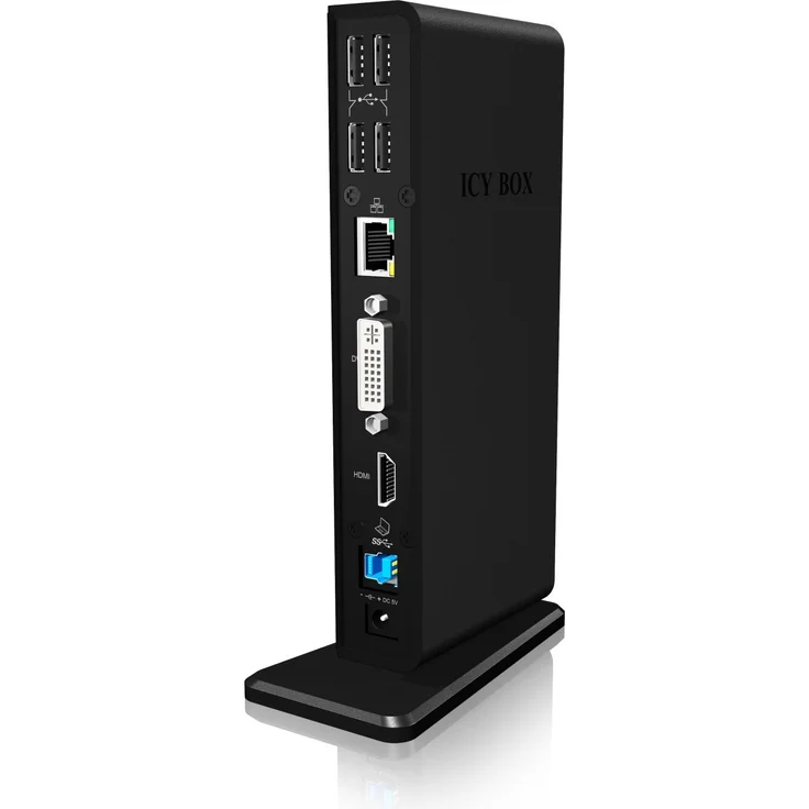 ICY BOX Notebook DockingStation mit USB 3.0 für 2 Monitore, HDMI, DVI, USB Hub, LAN, Schwarz – Bild 2