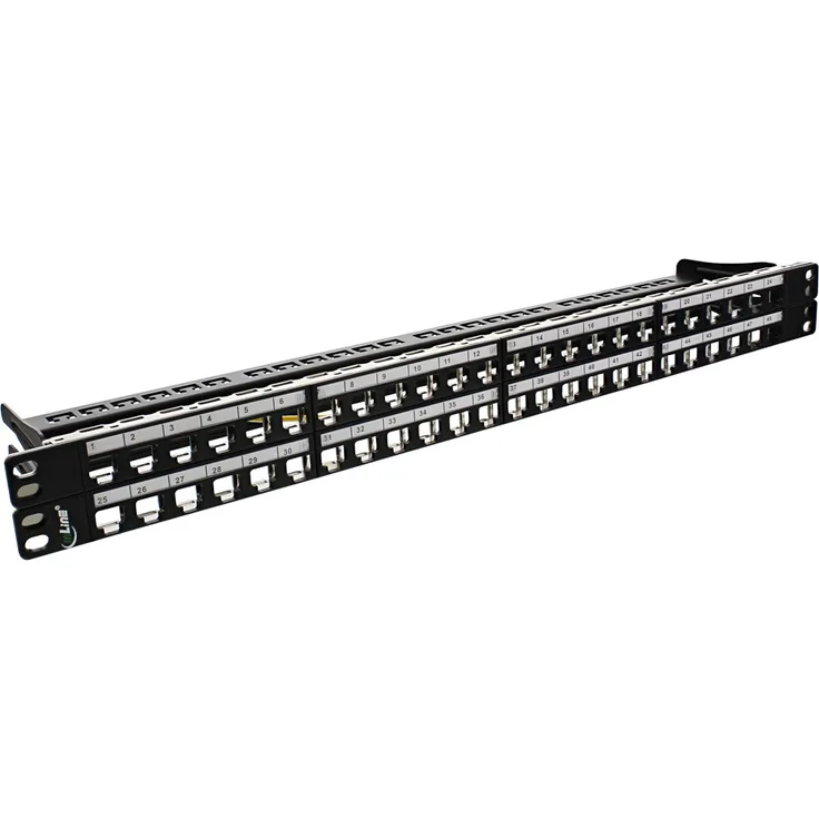 InLine 76848C Patchfeld 48-fach, Keystone Snap-In Leerblech Patchpanel, 19'', 1HE, schwarz