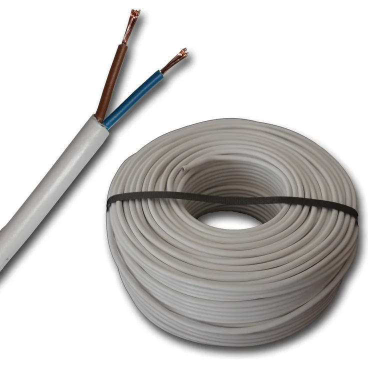 EBROM - 70 Meter Kunststoff Schlauchleitung rund LED Kabel Leitung Gerätekabel H05VV-F-2x1 mm² (mm2) - Farbe: WEIß