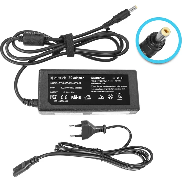 kj-vertrieb Ladegerät 100-240V kompatibel mit HP Compaq Armada, Business Laptop, Business Tablet PC, Evo, Pavilion, Presario - 18.5V 3.5A 65W - 4.75mm x 1.7mm