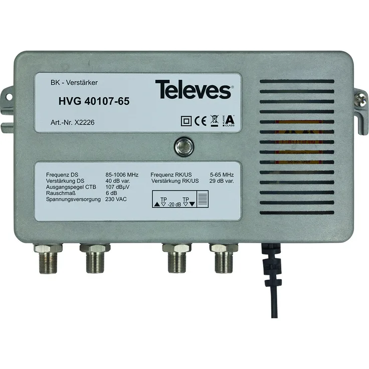 Televes BK-Verstärker Guß 40dB HVG40107-65 5-1006MHz RK 28dB BK-Verstärker 4031136071561
