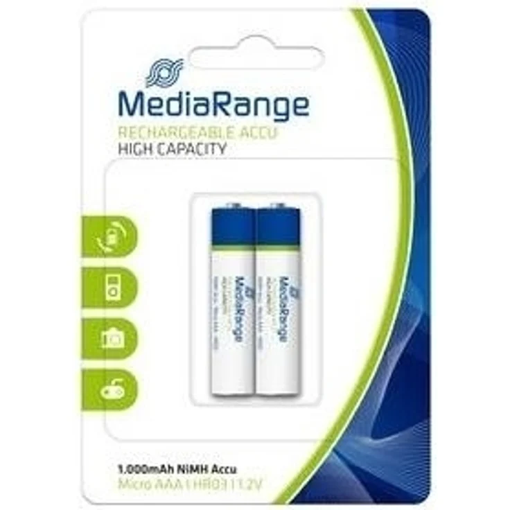 MediaRange MRBAT122 Micro Akku HR03 2 Stück NiMH 1, 2 Volt AAA Blau-Weiß