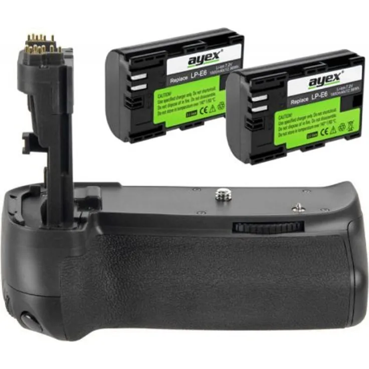 ayex Akkugriff Batteriegriff für Canon EOS 70D, 80D inkl. 2X LP-E6 Akkus (ähnlich wie BG-E14)