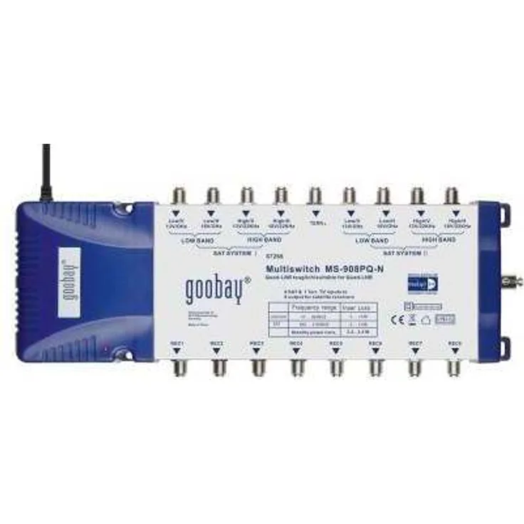 Goobay 67266 SAT Multischalter 9 Eingänge - 8 Ausgänge, Verteiler für max. 8 Teilnehmer von zwei Satelliten