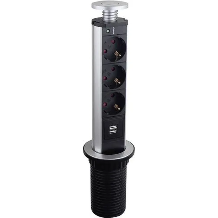LEDmaxx TSD001 Steckdosenturm 3fach Aluminium, schwarz