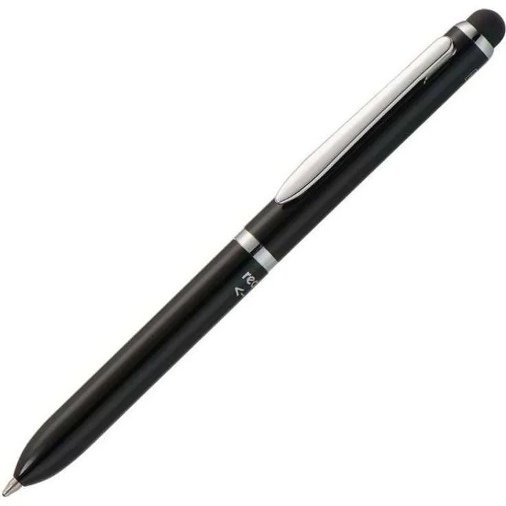 ONLINE 31019-3D - 3-in-1 Multi Touch Pen Black, 2-Farb-Kugelschreiber & Touchpen in einem, Multifunktionsstift aus Metall, D1 Standardminen rot und blau, Stylus Tip, schwarz