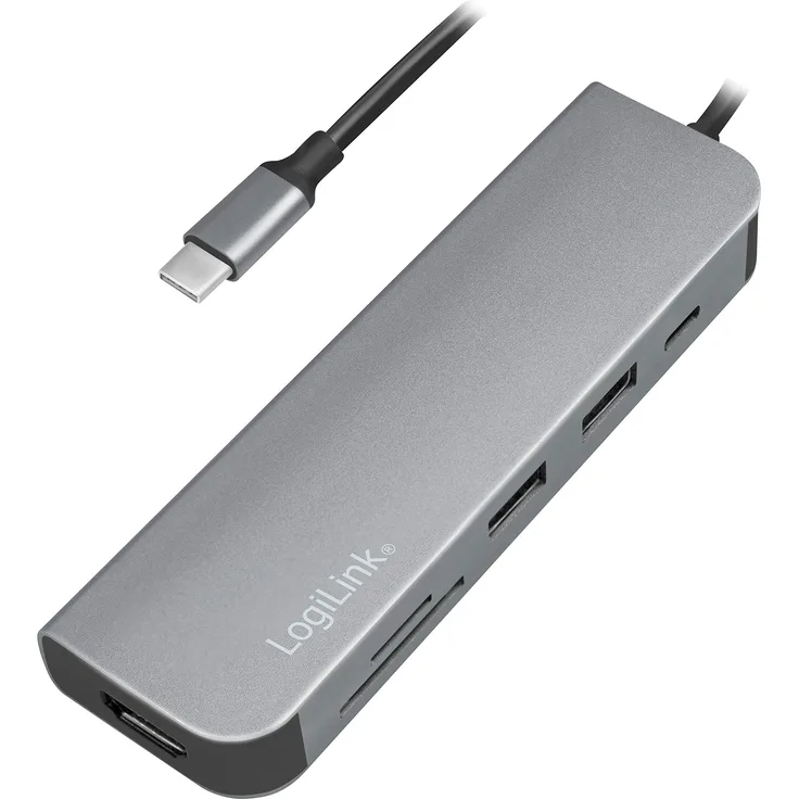 LogiLink UA0343 - USB-C Multifunktions Hub mit 6X Erweiterungen: 1x HDMI-1x USB-C PD (Power Delivery)-1x SD Kartenleser-2x USB 3.2 Gen 1x1-1x HDMI (4Kx2K 30Hz) fürs Smartphone, Notebook, Computer