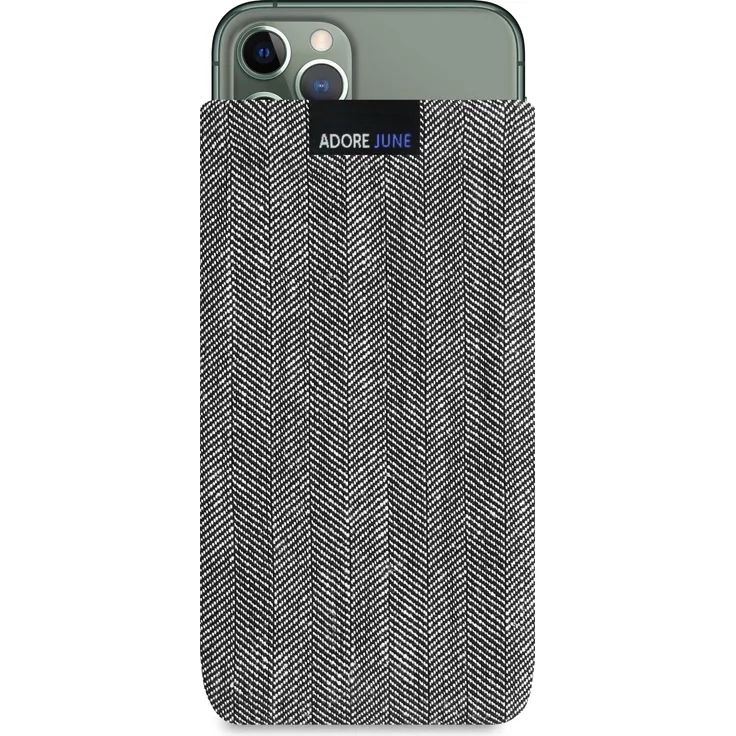 Adore June Business Tasche kompatibel mit Apple iPhone 11 Pro Handytasche aus charakteristischem Fischgrat Stoff - Grau-Schwarz, Schutztasche Zubehör mit Display Reinigungs-Effekt