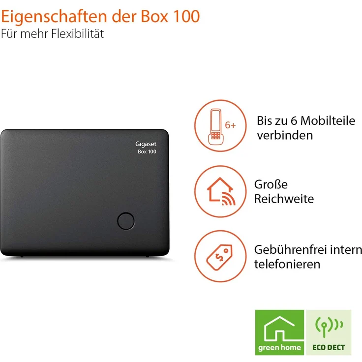 Gigaset Box 100 DECT Basisstation für Ihr eigenes Kommunikationssystem mit Gigaset Mobilteilen, Basis unterstützt 6 Mobilteile für den analogen Telefonanschluss, schwarz – Bild 3
