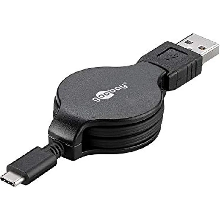 Goobay USB-C Lade- und Synchronisationskabel, ausziehbar, Schwarz, 1 m - für Geräte mit USB-C Anschluss, Schwarz (45743)