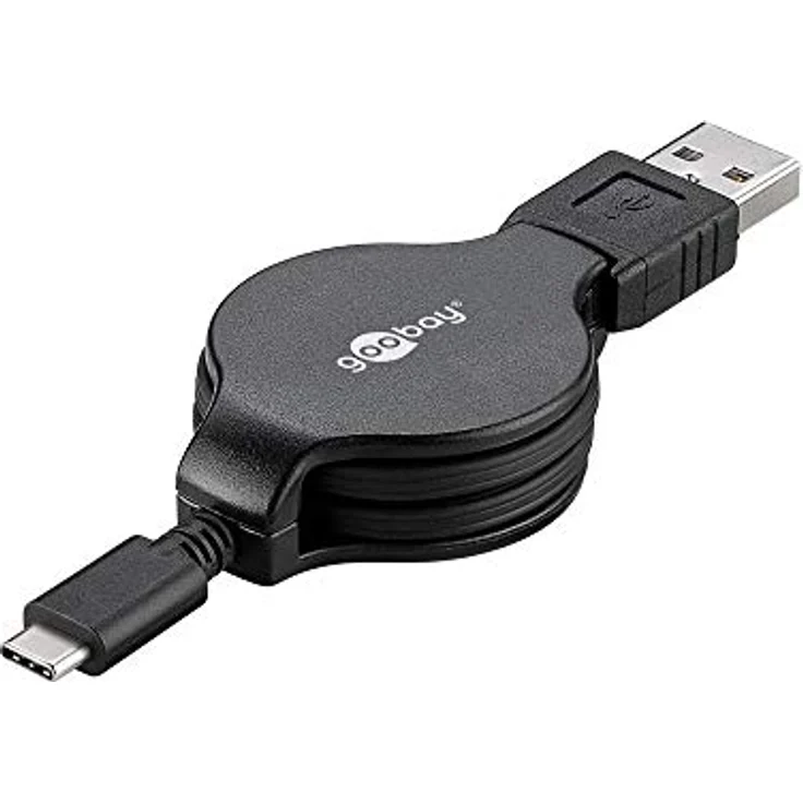 Goobay USB-C Lade- und Synchronisationskabel, ausziehbar, Schwarz, 1 m - für Geräte mit USB-C Anschluss, Schwarz (45743)