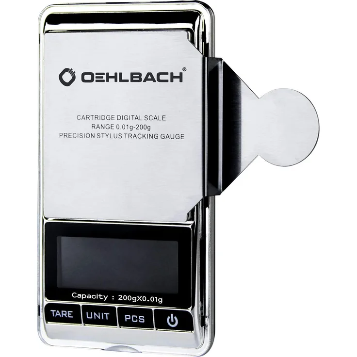 OEHLBACH Tracking Force Tonarm-Waage - Präzise Digitalwaage mit hoher Genauigkeit (± 0.01 Gramm) für Tonabnehmer / Tonarm - Front aus Edelstahl Silber