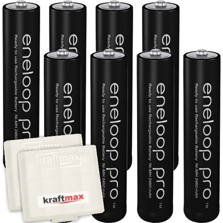 Kraftmax 8er-Pack Panasonic Eneloop PRO XX AAA / Micro Akkus Neueste Generation 950 mAh Hochleistungs Akku Batterien in Kraftmax Akkubox V5, 8er Pack – Bild 1
