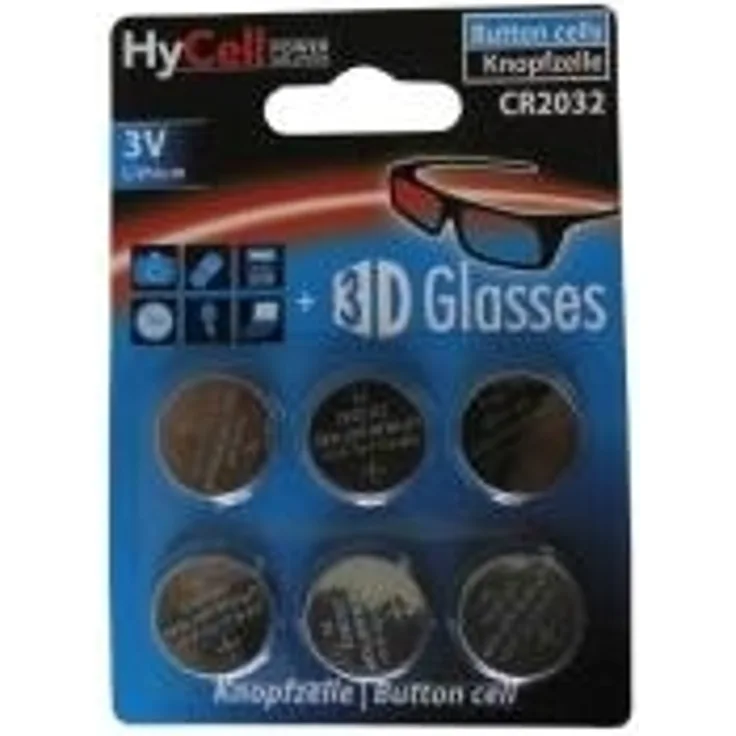 HyCell 6x CR2032 Batterie Lithium Knopfzelle 3V - Qualitativ hochwertige Knopfbatterien - Ideal für Autoschlüssel TAN-Gerät Taschenrechner Kinderspielzeug Fernbedienung Uhren etc.