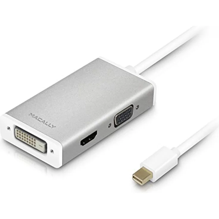 Macally MD-3N1-4K Aluminium Mini DisplayPort-auf-DVI/HDMI/VGA-Adapter mit Unterstützung von Ultra HD (4K)
