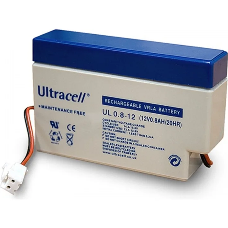 UL0.8-12S Ultracell Blei Akku 12 Volt 0,8Ah mit Kabel und JST-Stecker