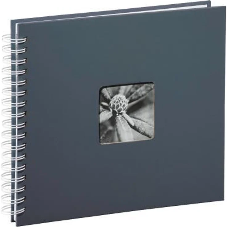 Hama Fotoalbum, 28 x 24 cm, 50 weiße Seiten, 25 Blatt, mit Ausschnitt für Bildeinschub, Fotobuch grau – Bild 1