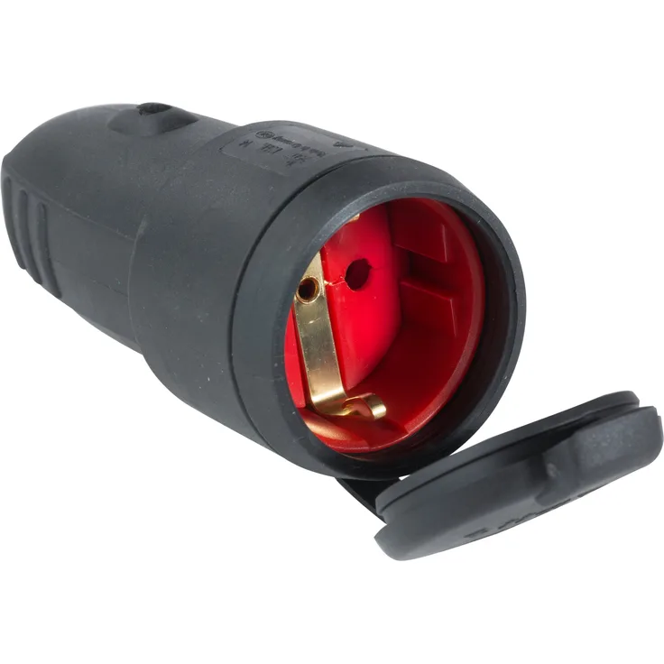 as - Schwabe Gummi-Kupplung 230 V - 16 A ohne Kabel – Schuko Kupplung mit doppeltem Schutzkontakt – Schutzkontakt-Kupplung für den Außenbereich – IP 44 – Made in Germany – Schwarz I 60415