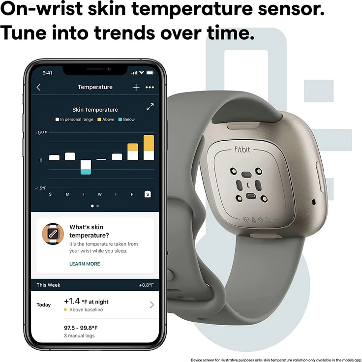 Fitbit Sense Smartwatch GPS, Unisex, S/L, Aluminiumgehäuse, Silber – Bild 6