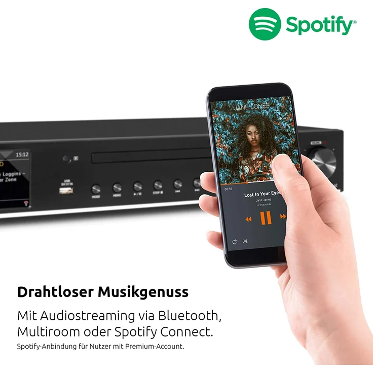 TechniSat DIGITRADIO 143 CD – HiFi-Tuner Internetradio (DAB+ Digital-Radio, UKW, Wi-Fi Audio-Streaming, Bluetooth, Spotify Connect, CD-Player, Fernbedienung, Breite 43,5 cm) schwarz – Bild 4