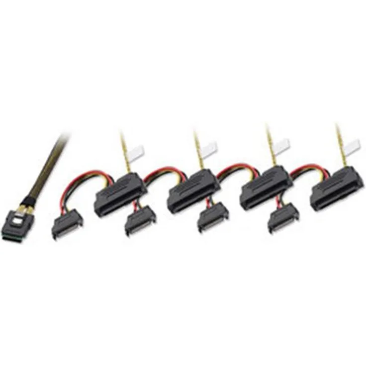 LINDY Internes SATA & SAS Kabel SFF-8087 an 4 x SFF-8482 + SATA Stromanschluss, 1m